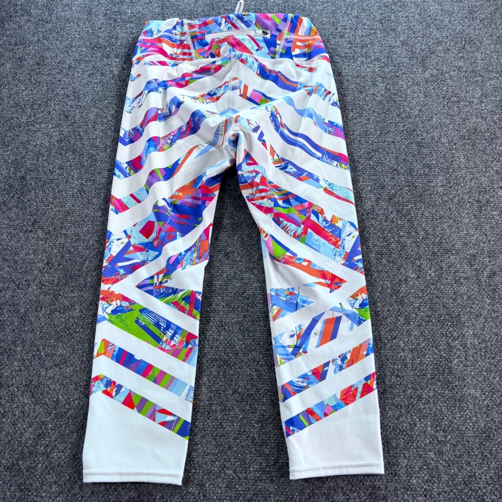Athleta‎ Capri Leggings Womens Small White Multi Color Abstract Chevron Print